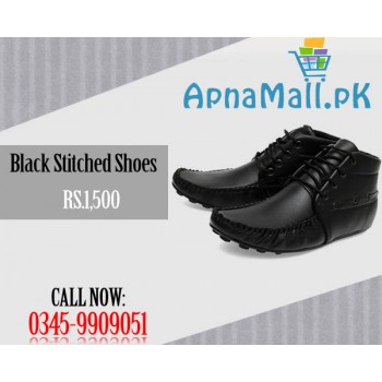 Casual Black Stitched Shoes for HIM